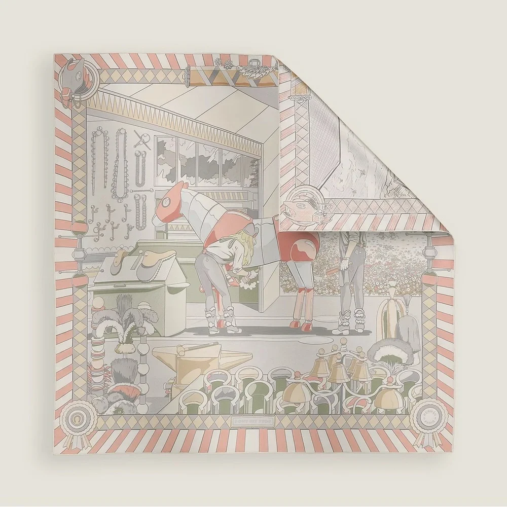 HERMES BNIB Pony Pit Stop DOUBLE FACE scarf 90 cm by Ugo Bienvenu | Silk, Pastel